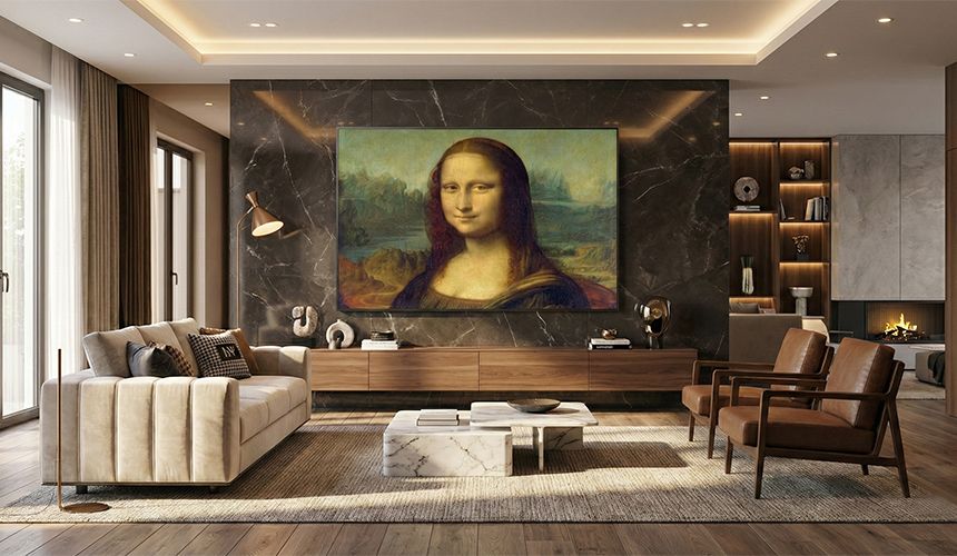 COB display functioning as a digital art frame showing oil painting texture