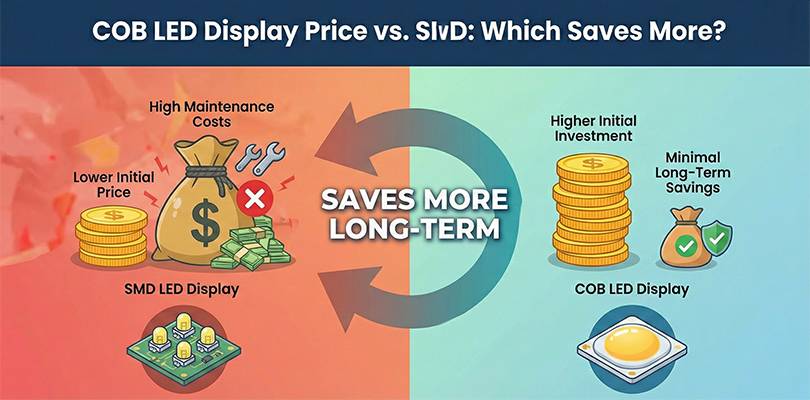 Infographic comparing COB LED display price vs SMD