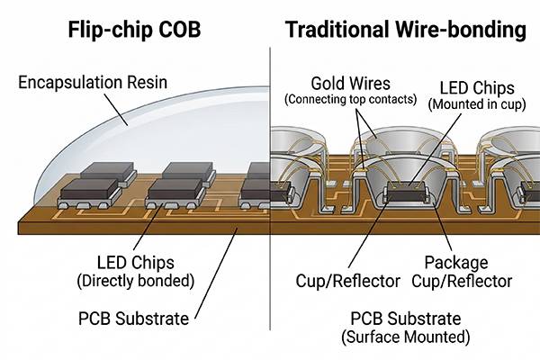 Flip-chip COB vs Traditional Wire-bonding LED structure