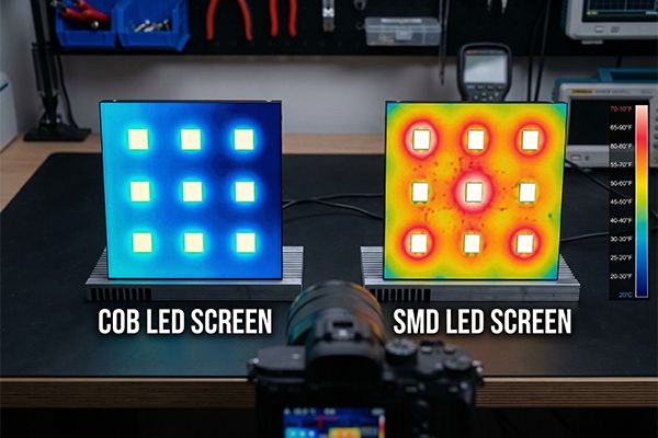 Thermal imaging comparison between COB and SMD LED screens