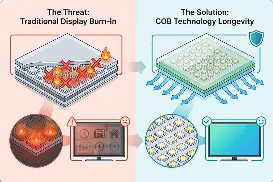 Traditional screen hotspots vs. COB uniform cooling