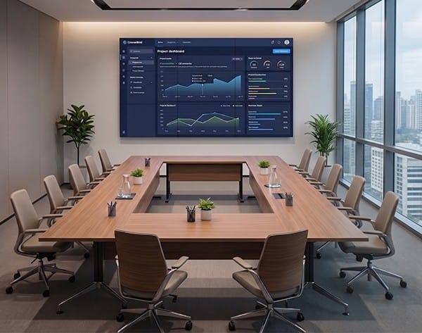 110 inch display in small meeting room