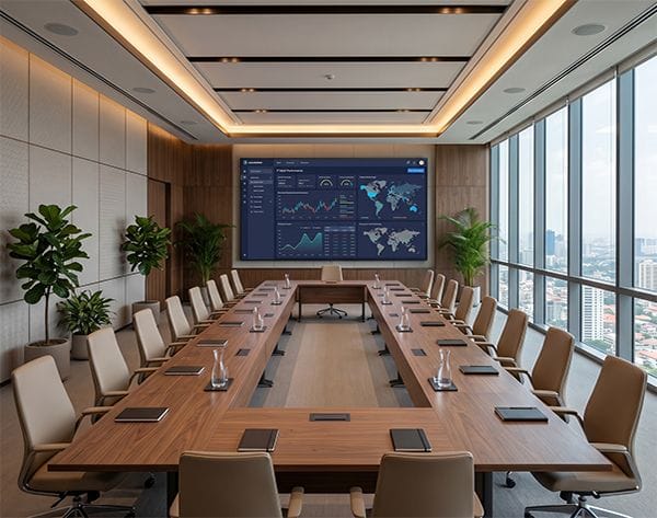 138 inch display in executive boardroom