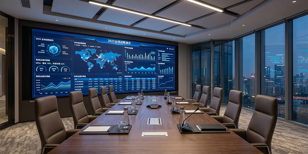 High-definition COB video wall in a high-end corporate boardroom